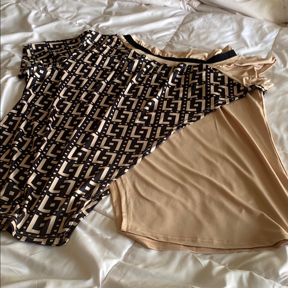 Geometric Patterned Black and Tan Tunic